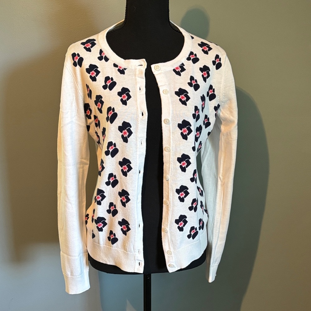 Tommy Hilfiger White Cardigan with Navy and Pink Floral Design